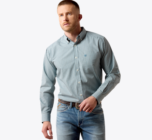 Ariat Men's Wrinkle Free Barclay Classic Fit Shirt Blue Steel Multi Plaid 10079531
