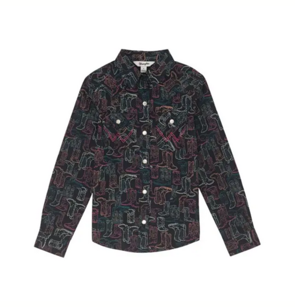 Wrangler Girls Neon Boot Button Up Shirt-112355822