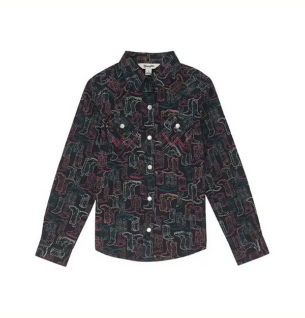 Wrangler Girls Neon Boot Button Up Shirt-112355822