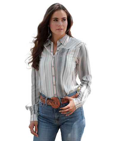 Cruel Girl Denim Ladies Long Sleeve Stripe Snap Shirt CTW7398008
