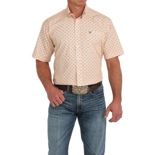 Cinch Men's Short Sleeve Geo Print Button Down Shirt - Orange - MTW1111473