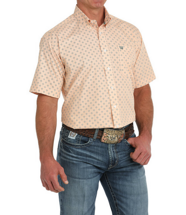 Cinch Men's Short Sleeve Geo Print Button Down Shirt - Orange - MTW1111473