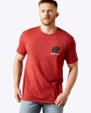 Ariat Mens Brick Red Buffalo Flag TShirt-10065897