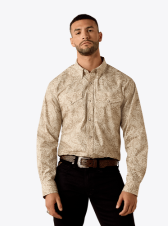 Ariat Mens Roasted Cashew Paisley Print Trevon Classic Fit Shirt-10071032