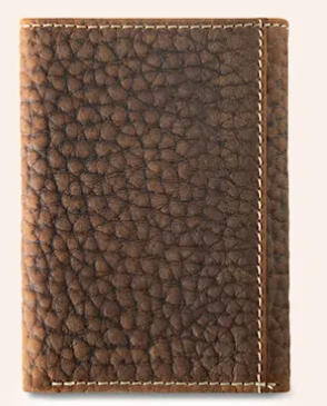 Ariat Brown Pebbled Leather Inlayed Logo Patch Trifold Wallet - A3564902