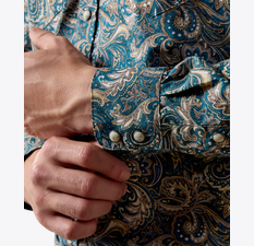 Ariat Men's Cedric Classic Fit Snap Shirt Blue Multi Paisley Print 10079534
