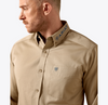 Ariat Men's Team Logo Twill Classic Fit Shirt Savannah Tan and Navy 10079478