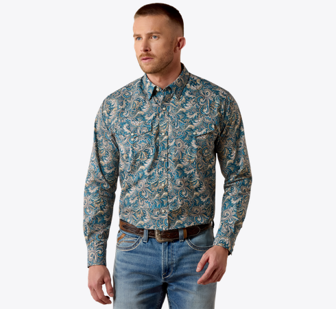 Ariat Men's Cedric Classic Fit Snap Shirt Blue Multi Paisley Print 10079534