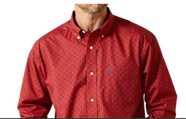 Ariat Men's Wrinkle Free Bruno Long Sleeve Shirt - Red - 10065807