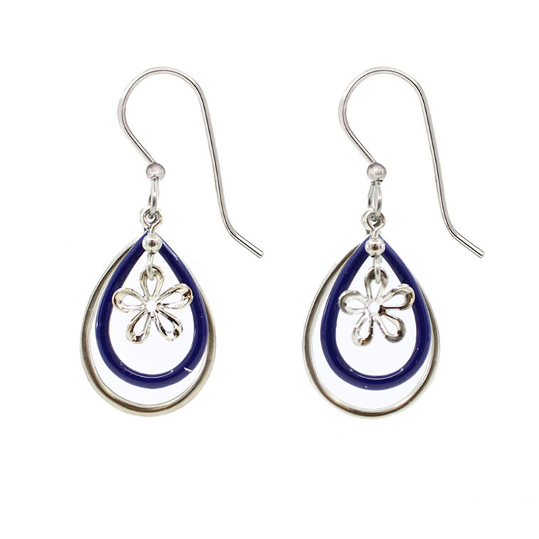 Silver Forest Layered Teardrops and Flower Silver Metal Drop Earrings - NE-2250