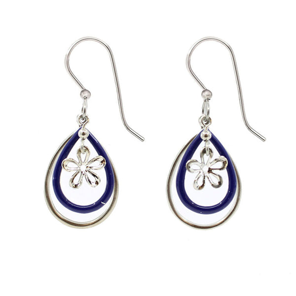 Silver Forest Layered Teardrops and Flower Silver Metal Drop Earrings - NE-2250