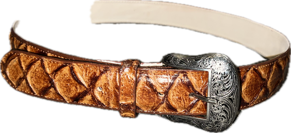 Cowtown Cognac Fish Print Western Belt H156