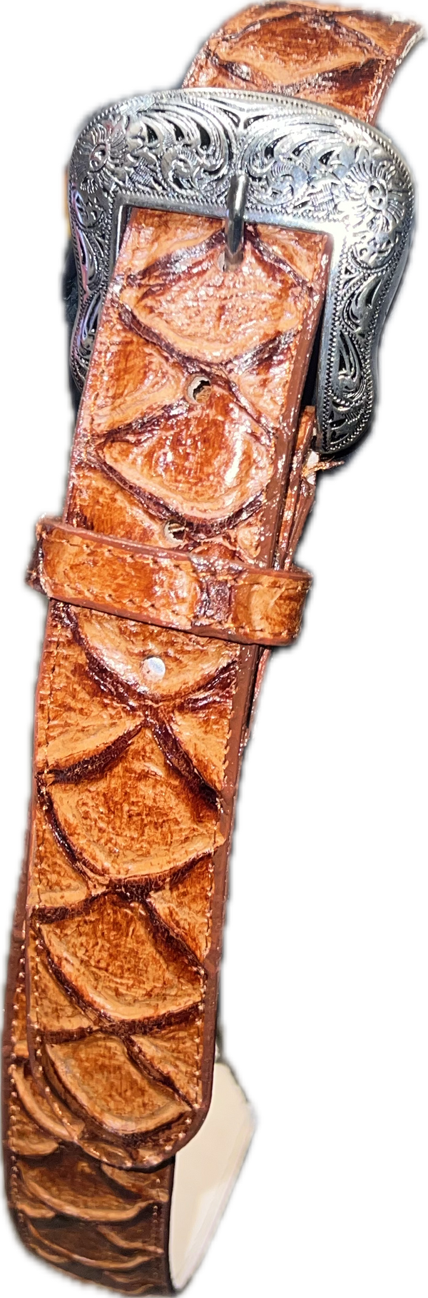 Cowtown Cognac Fish Print Western Belt H156
