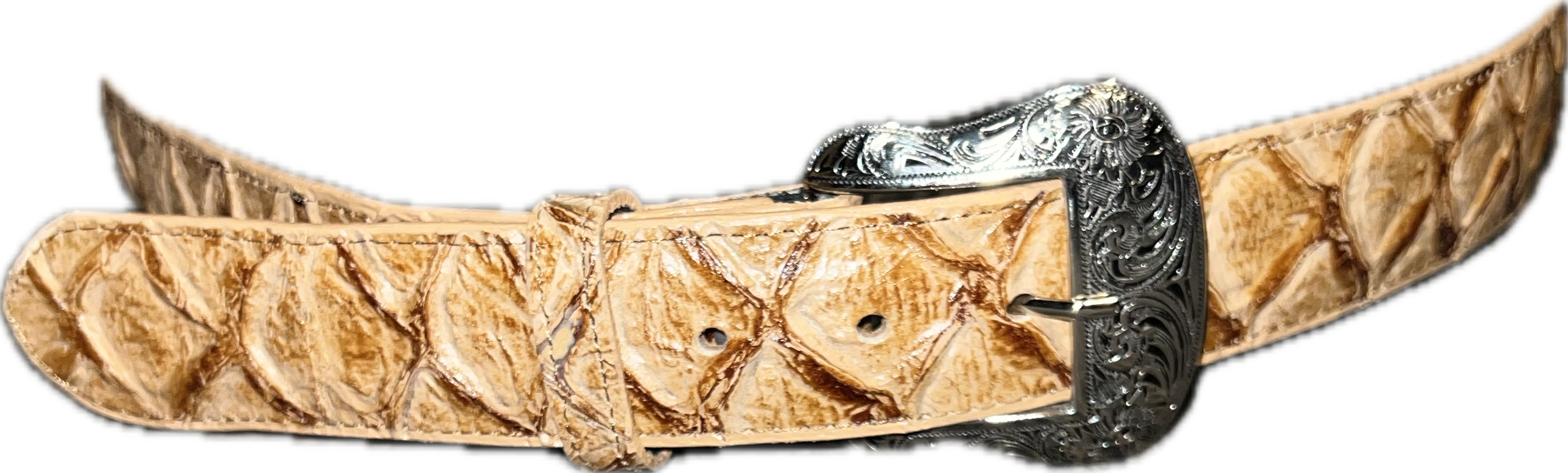 Cowtown Tan Fish Print Western Belt H157