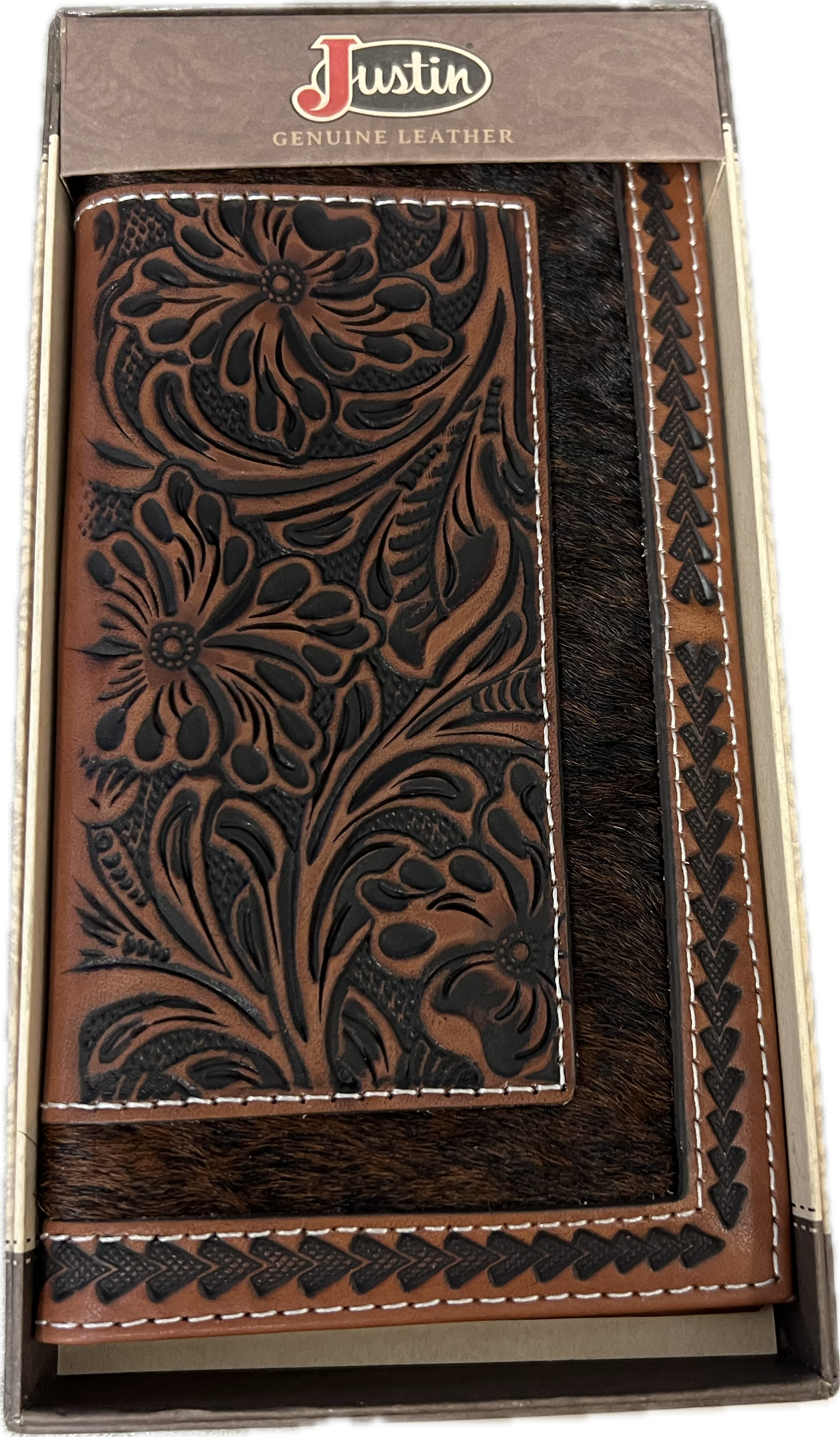 Justin Wallet Genuine Leather Tooled Leather with Fur-24010767W2