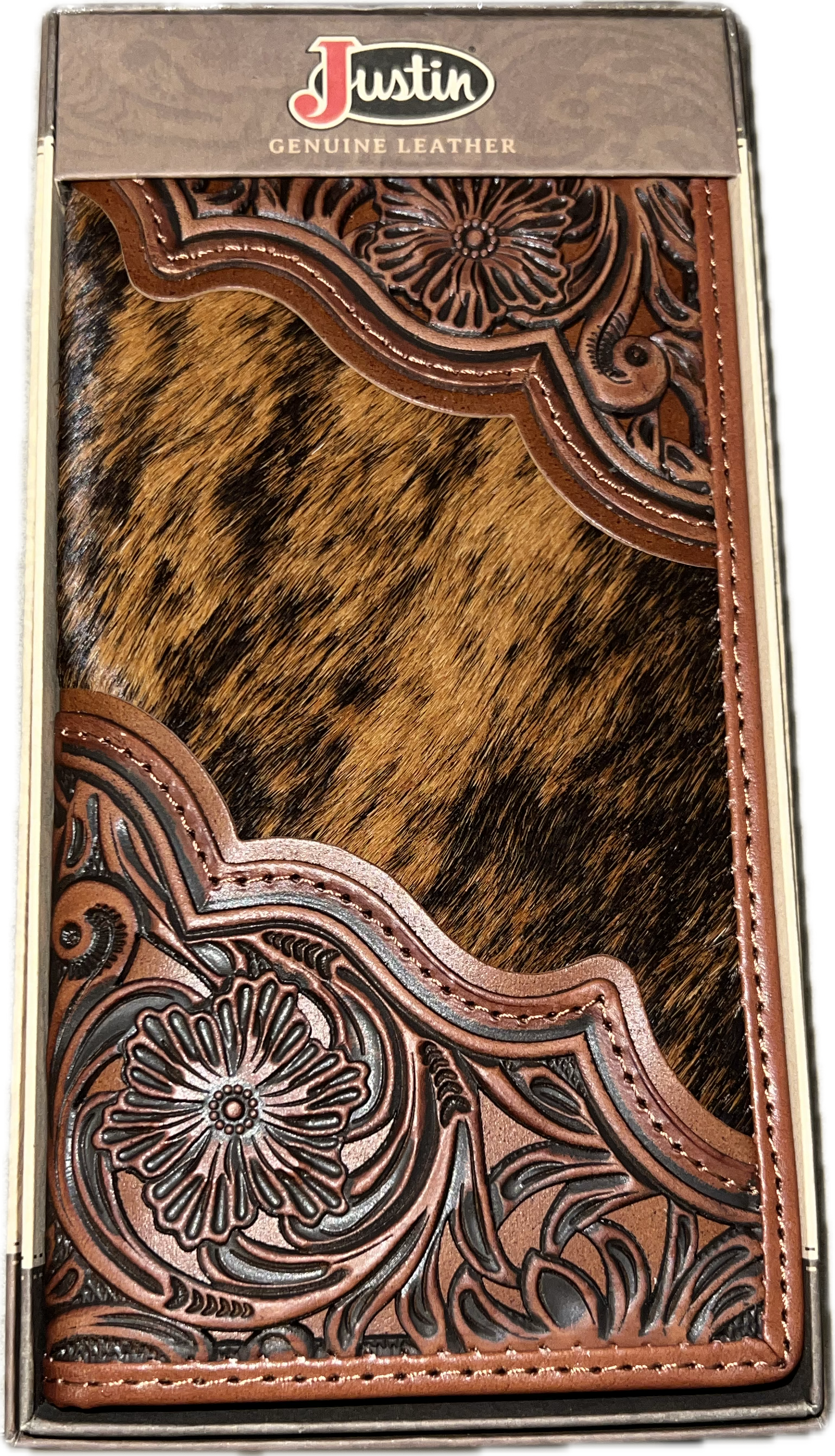 Justin Wallet Genuine Leather Tooled and Fur-2512395663