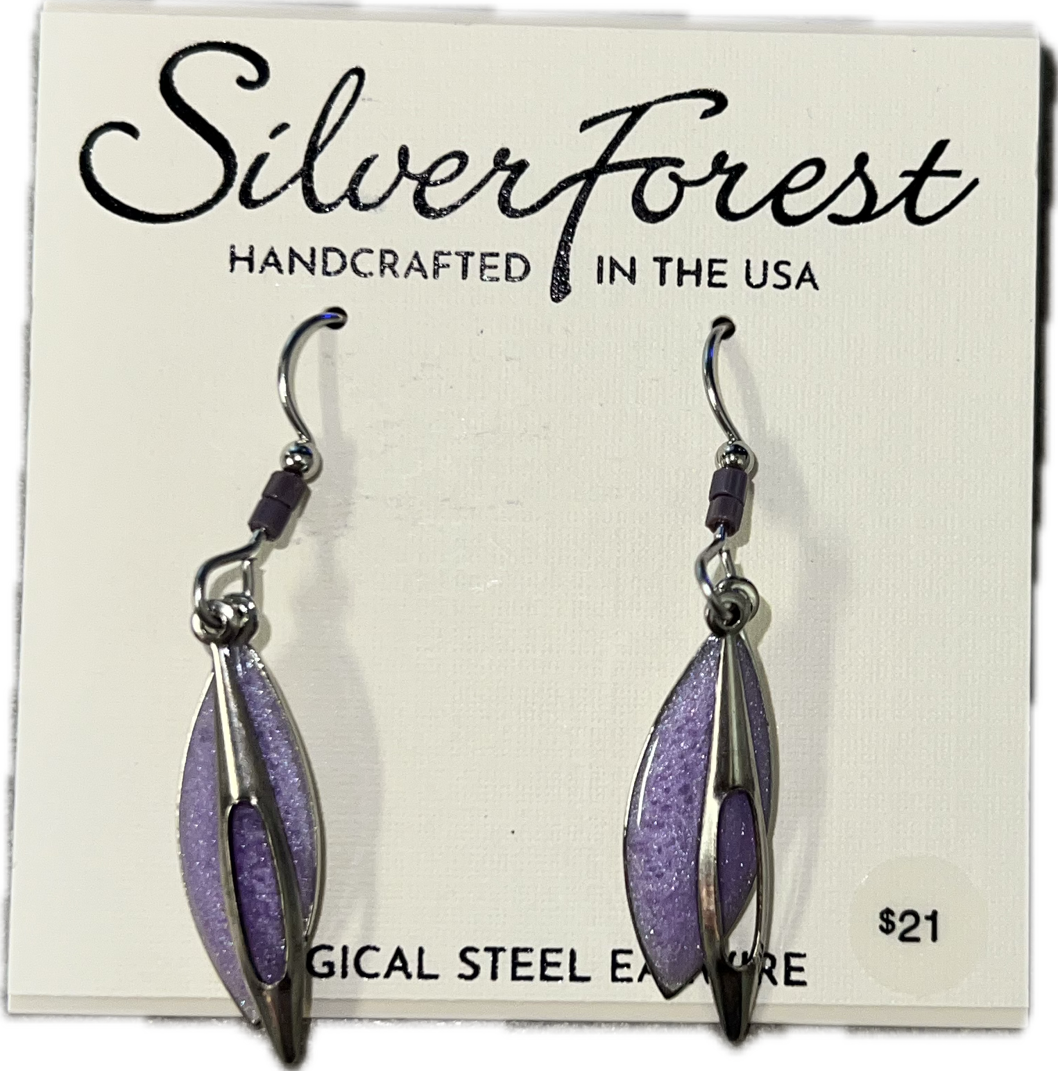 Silver Forest Purple Dangle Earrings-NE-2266