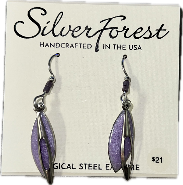 Silver Forest Purple Dangle Earrings-NE-2266