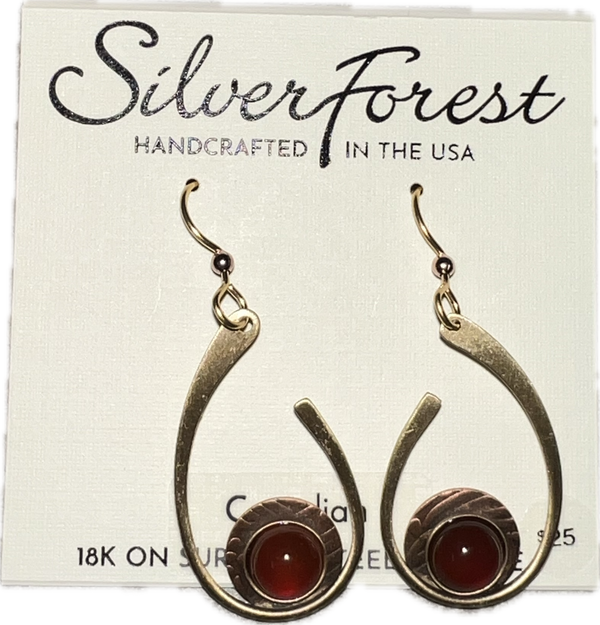 Silver Forest Red and Gold Hoop Earrings-NE-2313