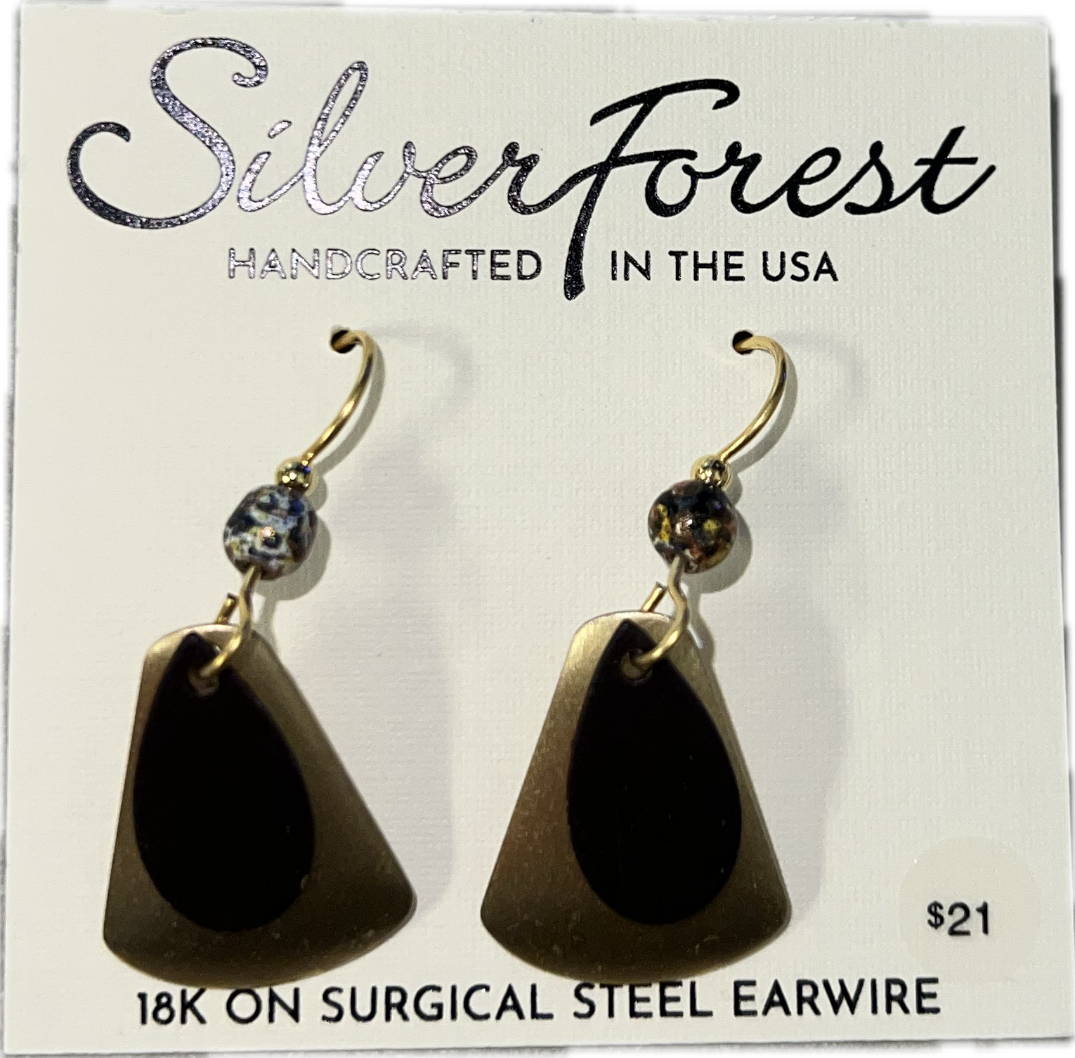 Silver Forest Gold and Brown Triangle Earrings-NE-2341
