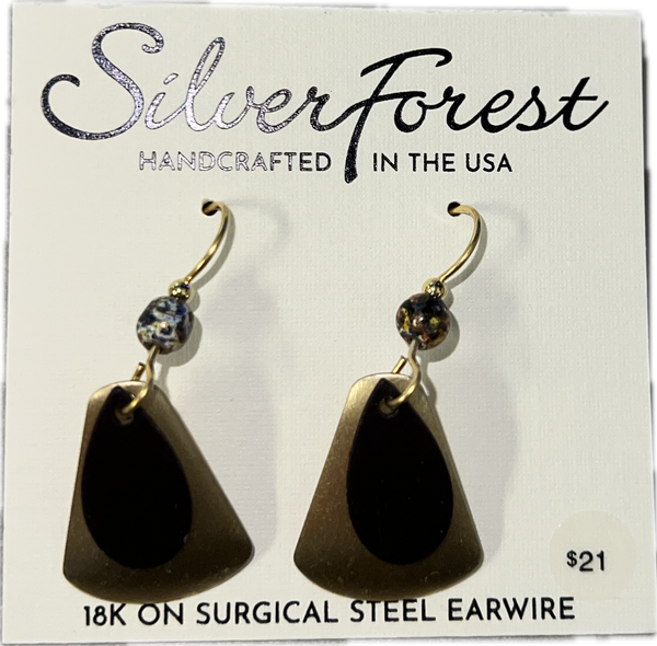 Silver Forest Gold and Brown Triangle Earrings-NE-2341
