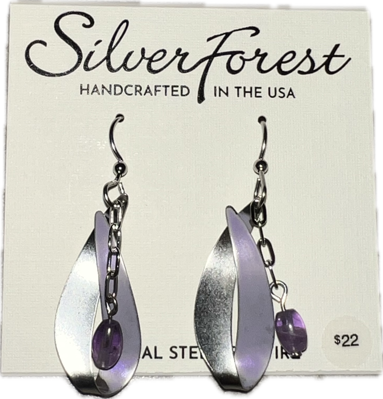 Silver Forest Purple Cross Chain Earrings-NE-2349