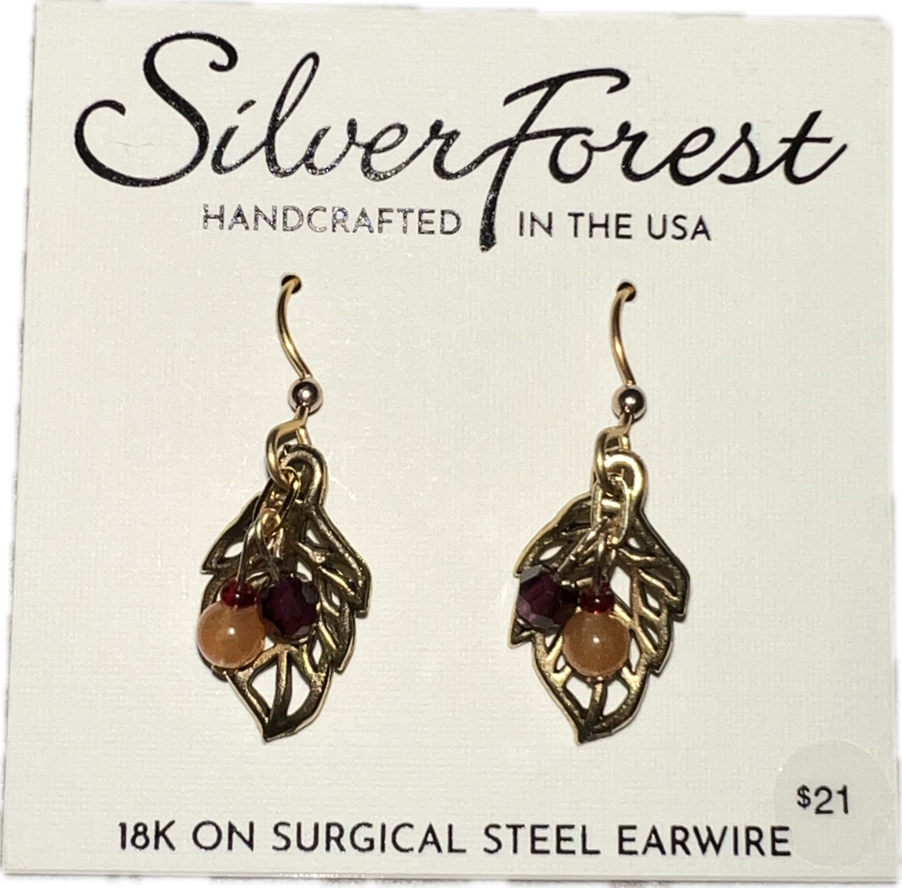Silver Forest Orange and Burgundy Leaf Earrings-NE-1880D