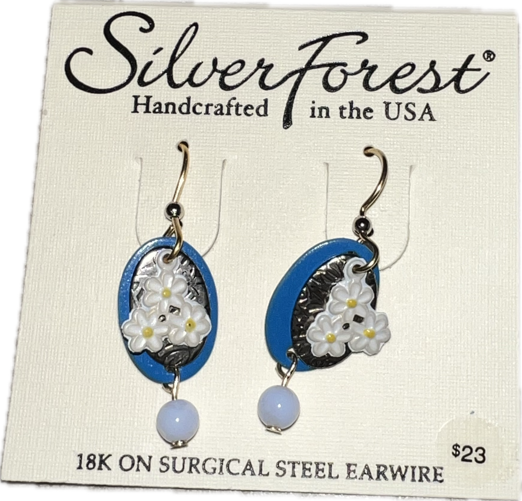 Silver Forest Blue and Daisy Earrings-NE-1885B