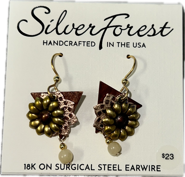 Silver Forest Copper Sunflower Earrings-E-7825A