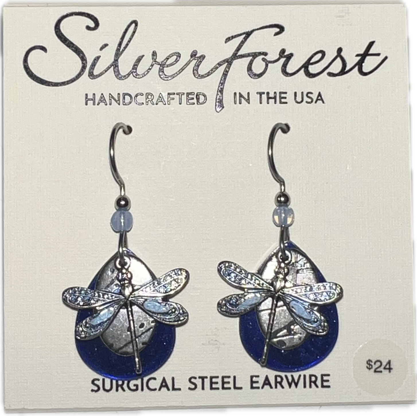Silver Forest Blue DragonFly Earrings-NE2048A