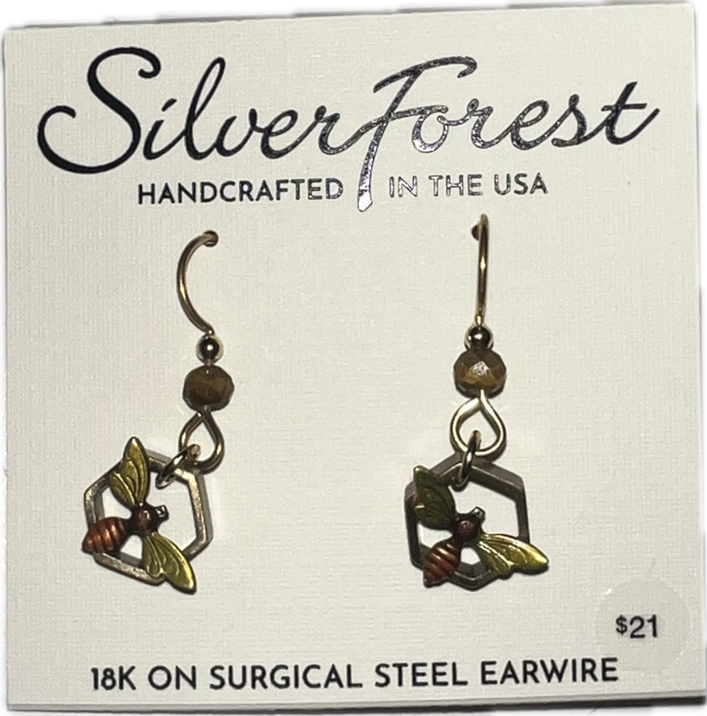 Silver Forest Bee in a Honeycomb Earrings-NE-2157