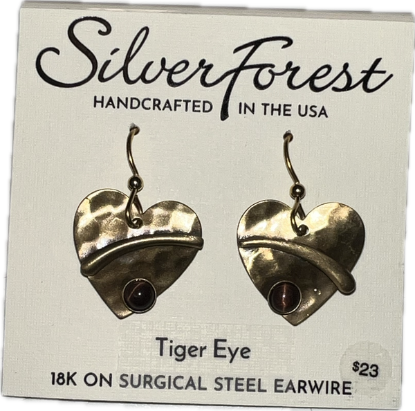 Silver Forest Tiger Eye Earrings-NE-1905