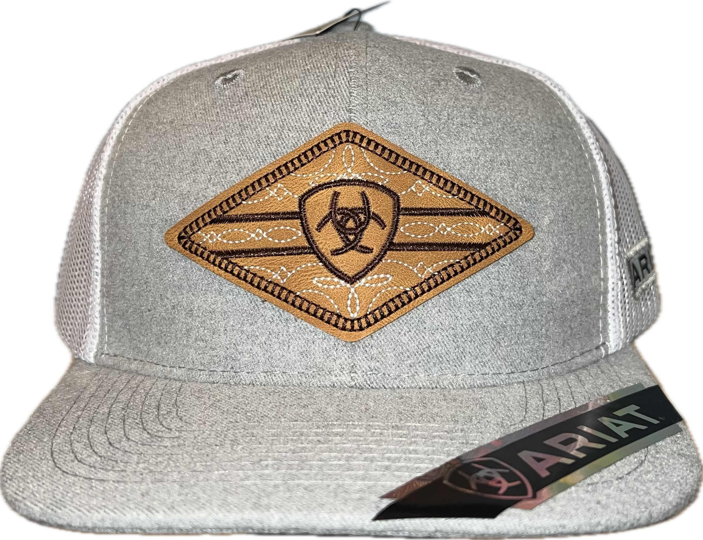 Ariat Grey Leather Patch Mesh Back Ball Cap-A300097006