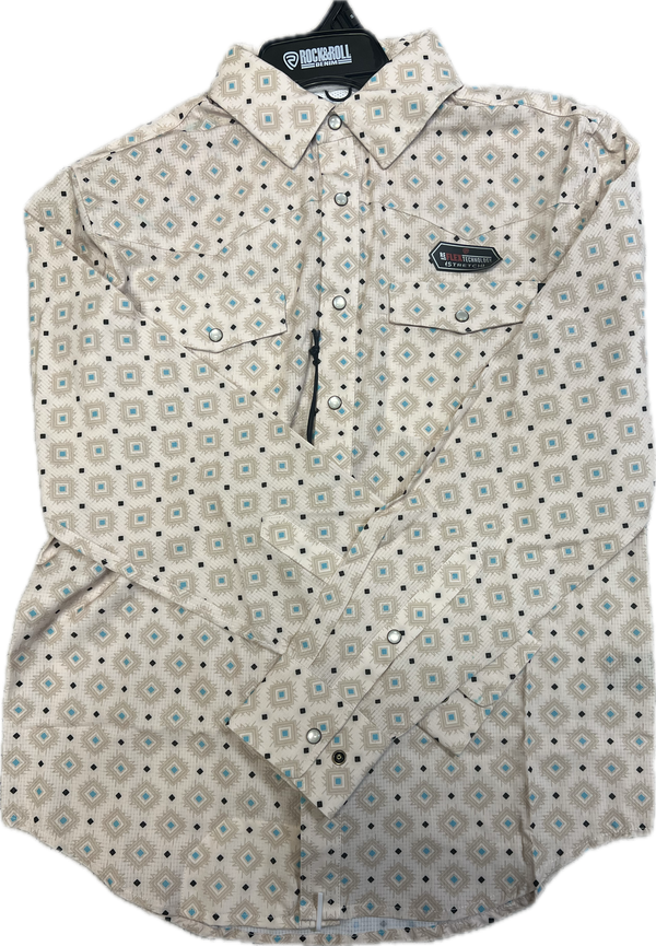 Rock & Roll Men's Mesh Tek Geo Print Long Sleeve Shirt-BMN2S08696