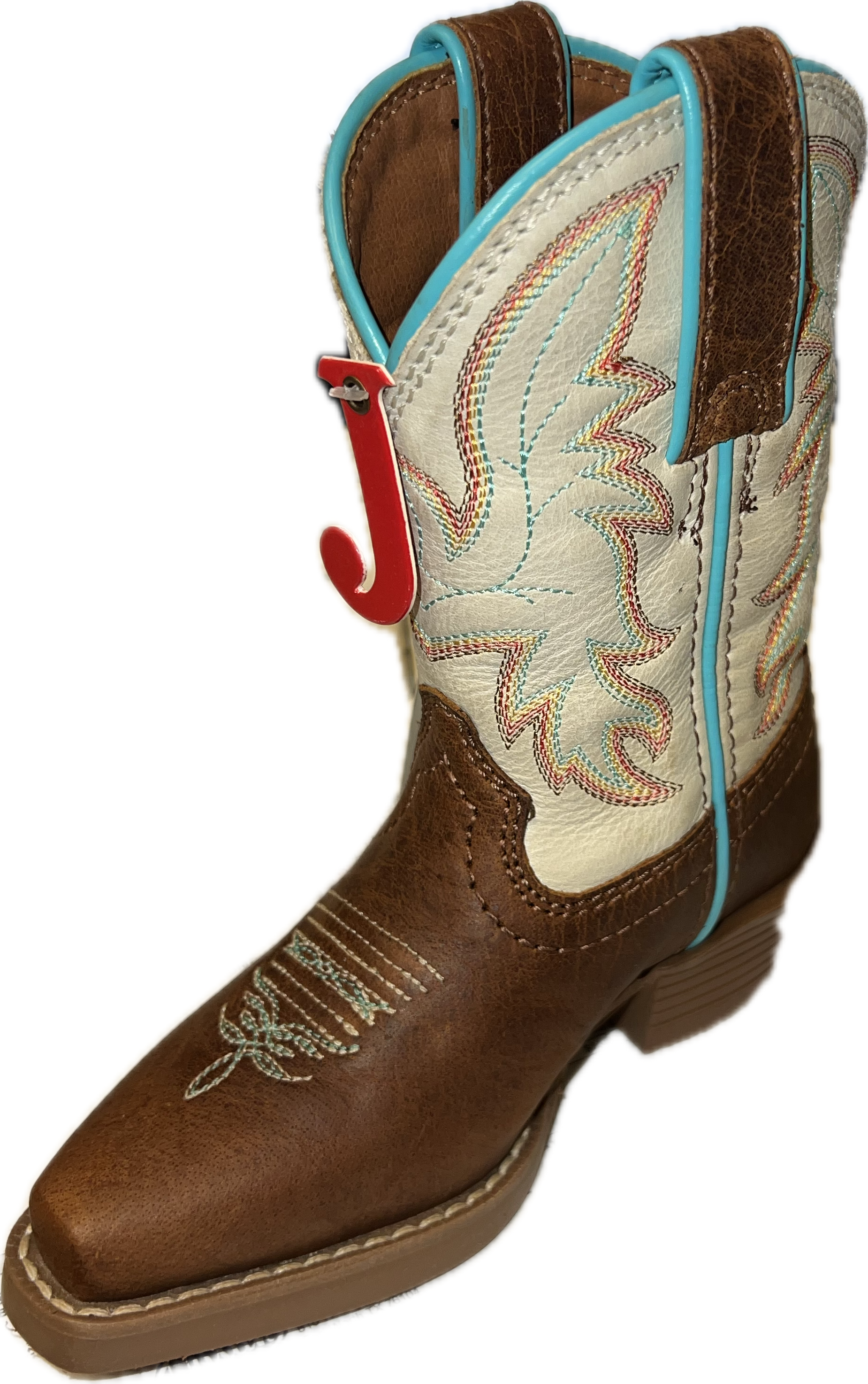Justin Kids Whinny Cognac Ivory Water Buffalo Boots-JK2794