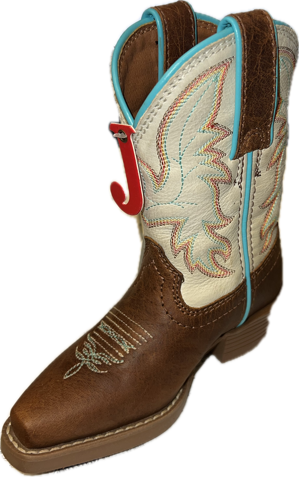 Justin Kids Whinny Cognac Ivory Water Buffalo Boots-JK2794