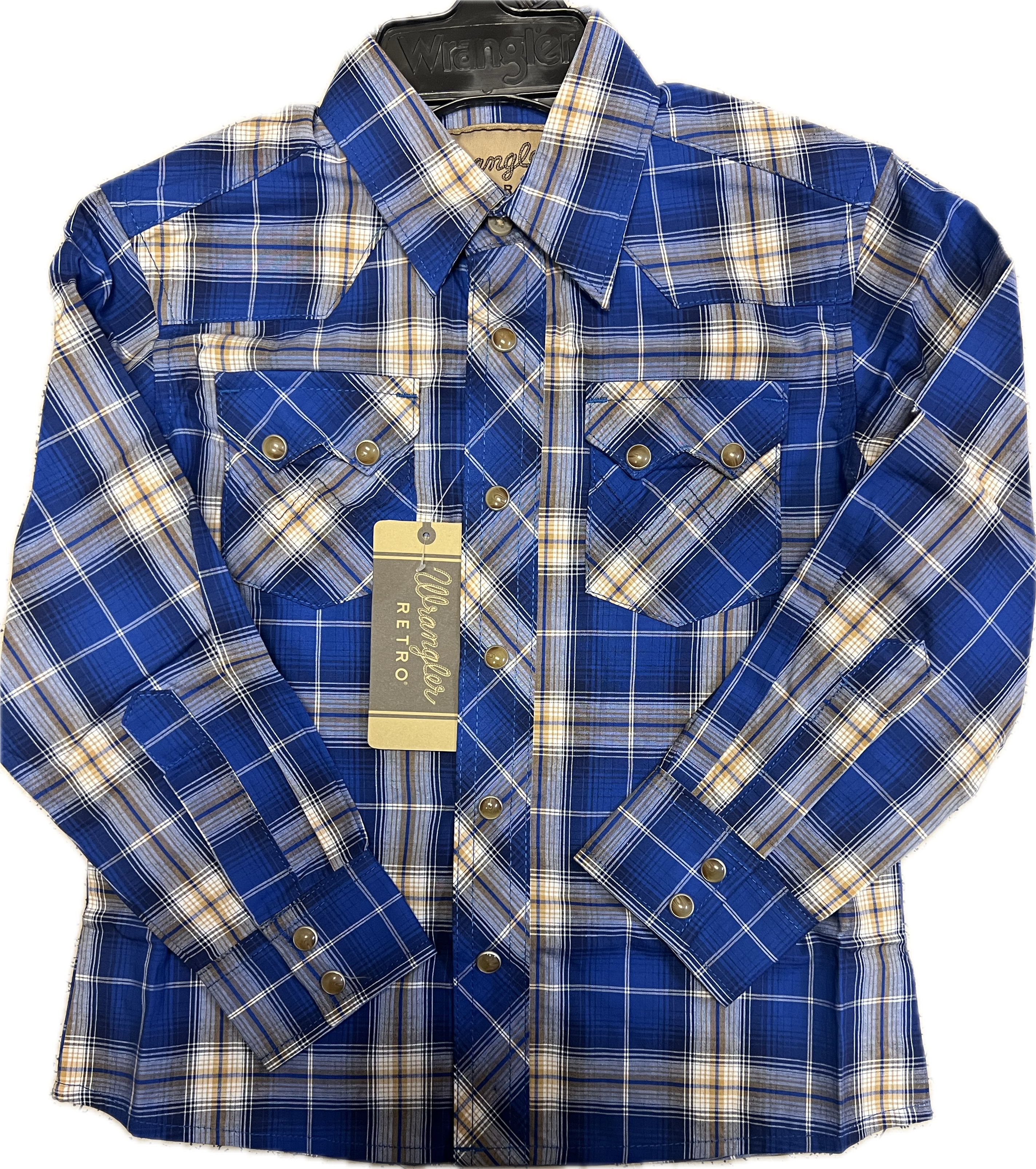 Wrangler Kids Blue Plaid Retro Long Sleeve Snap Shirt-112385824