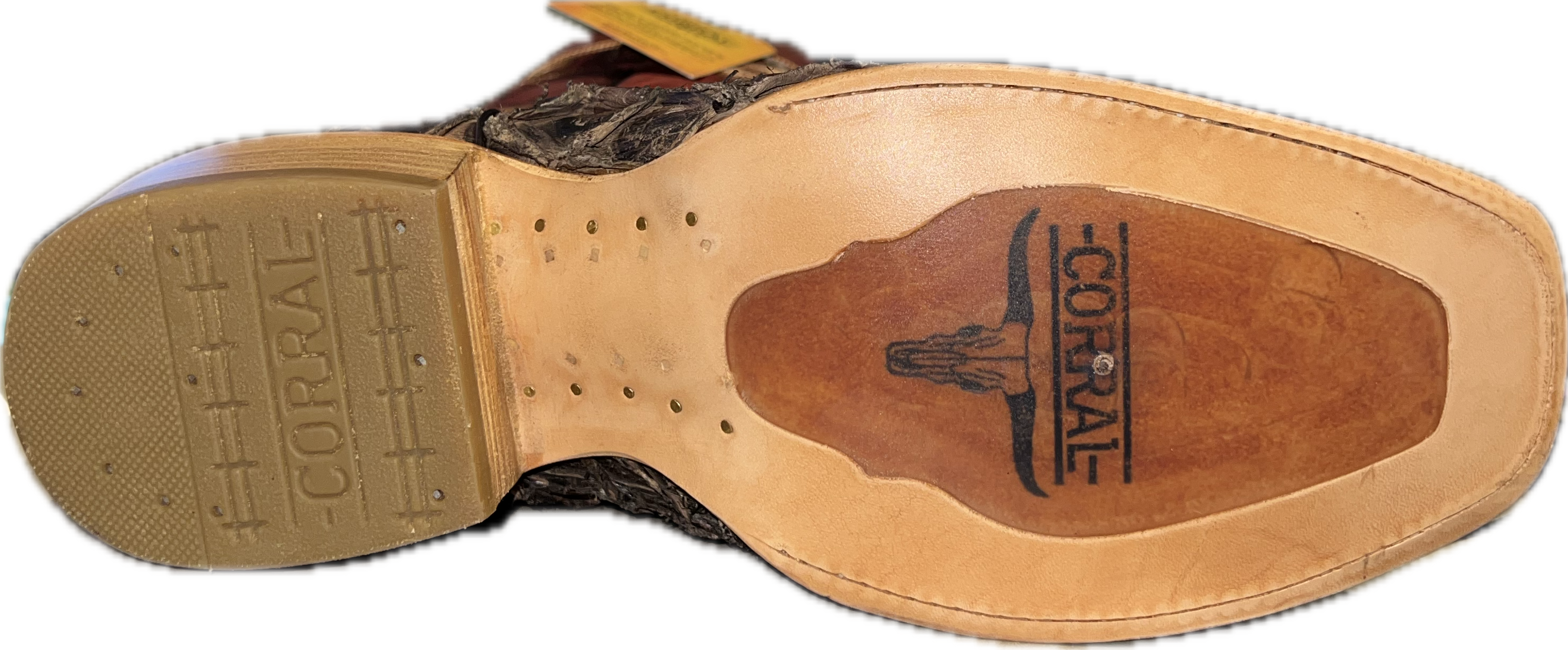 Corral Men's Brown-Red Piraucu Fish Embroidery Horseman Toe - A4536