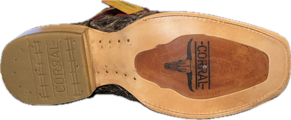 Corral Men's Brown-Red Piraucu Fish Embroidery Horseman Toe - A4536