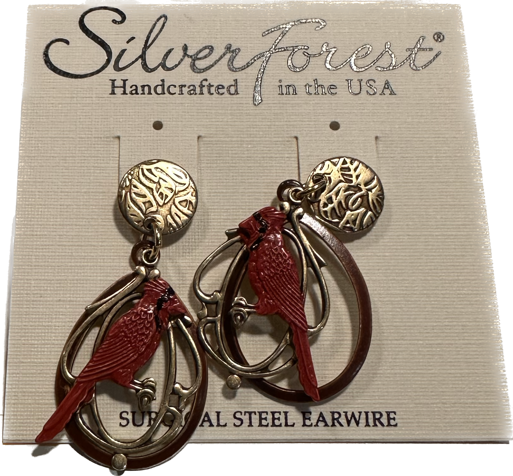 Silver Forest Red Robbin Earrings NE-1386
