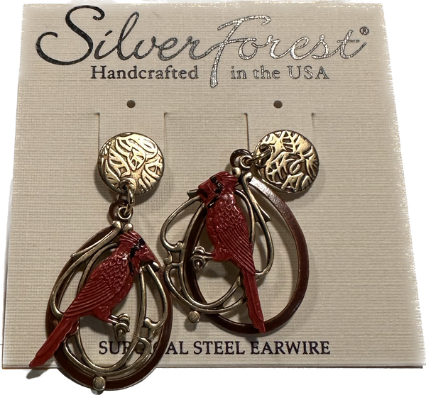 Silver Forest Red Robbin Earrings NE-1386
