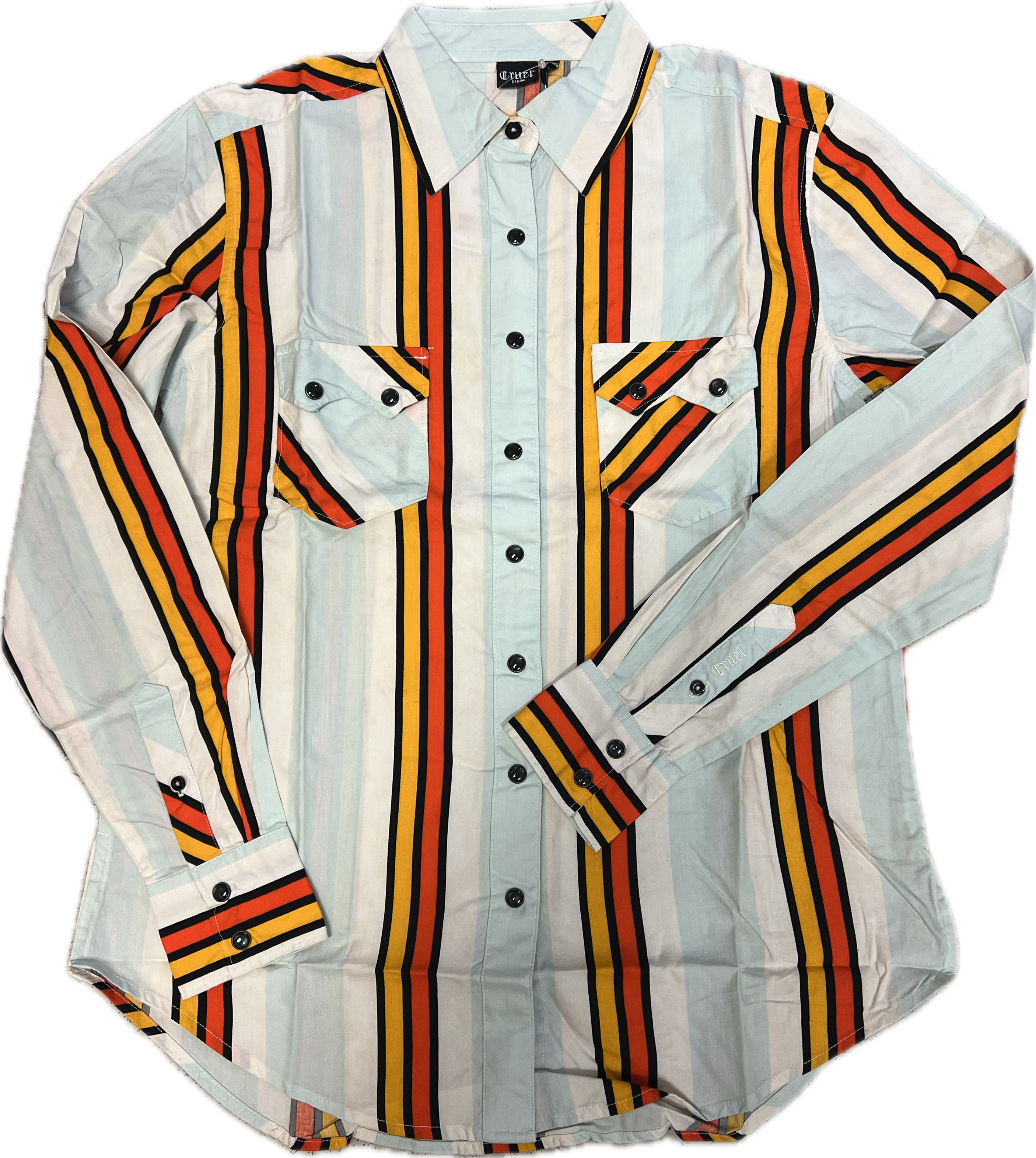 Cruel Girl Denim Ladies Color Pop Stripe Button Up Shirt-CTW7250009
