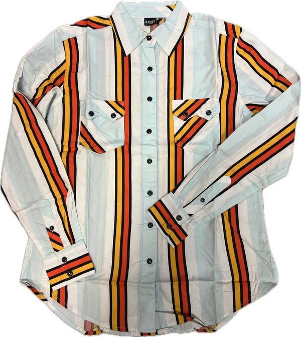 Cruel Girl Denim Ladies Color Pop Stripe Button Up Shirt-CTW7250009