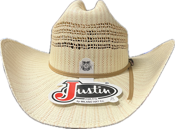 Justin Mens Tan Stripe Straw Hat-JUS10349