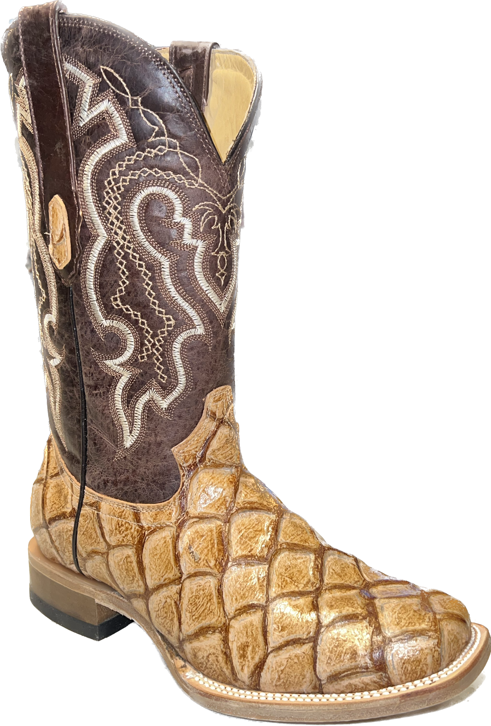 Cowtown Men's Tan Fish Skin Print Boots Q157