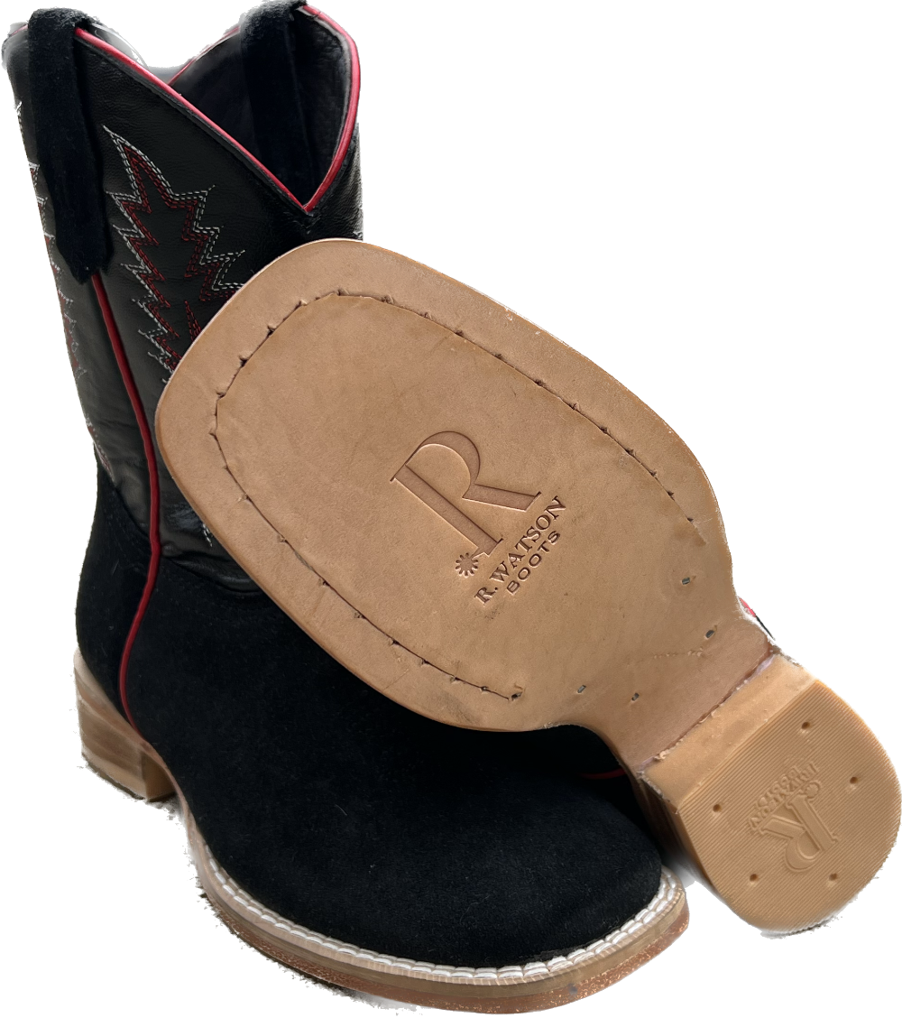 R. Watson Kid's Black Rough Out Square Toe Boot RWK100