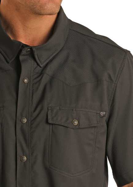Rock & Roll Black Short Sleeve Ripstop Snap Shirt-BMN3S06797