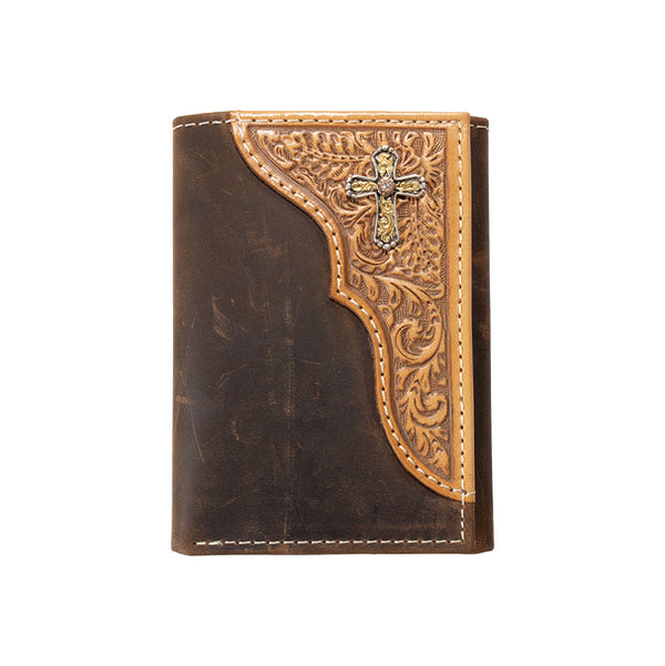 Nocona Western Wallet Tri-Fold Leather Embossed Cross Concho - N500050244