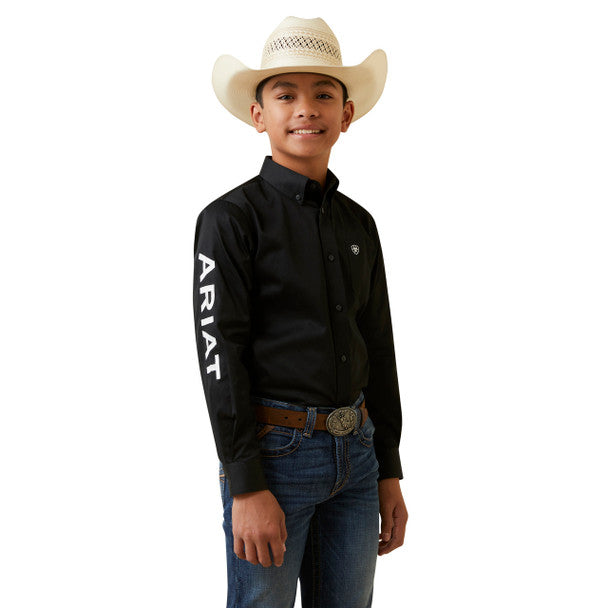 Ariat Boys Team Logo Twill Black Button Up Shirt-10045426