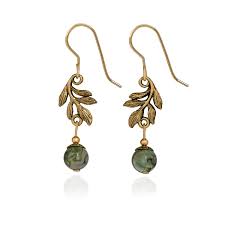 Silver Forest Leaf Swag with Bead Drop pierced Earrings NE-1993